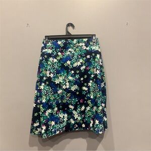 Charter Club Navy Floral Midi Skirt with Green and Blue Accents